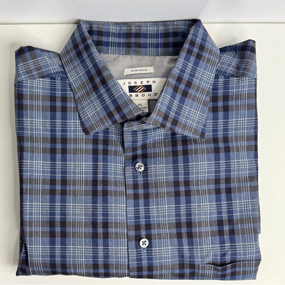 Joseph Abboud Dress Shirt Blue and Gray Plaid - Picture 4 of 7